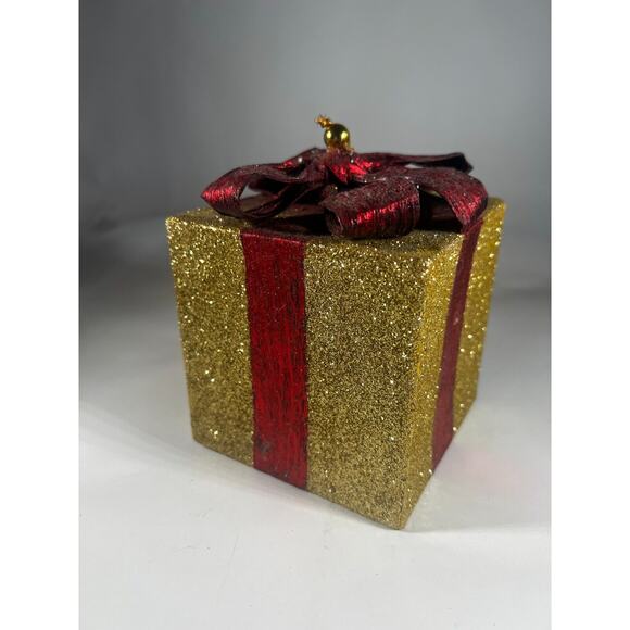 Handmade Vintage Christmas Gift Present Gold Red Decor Holiday Glitter Bow - Picture 1 of 12
